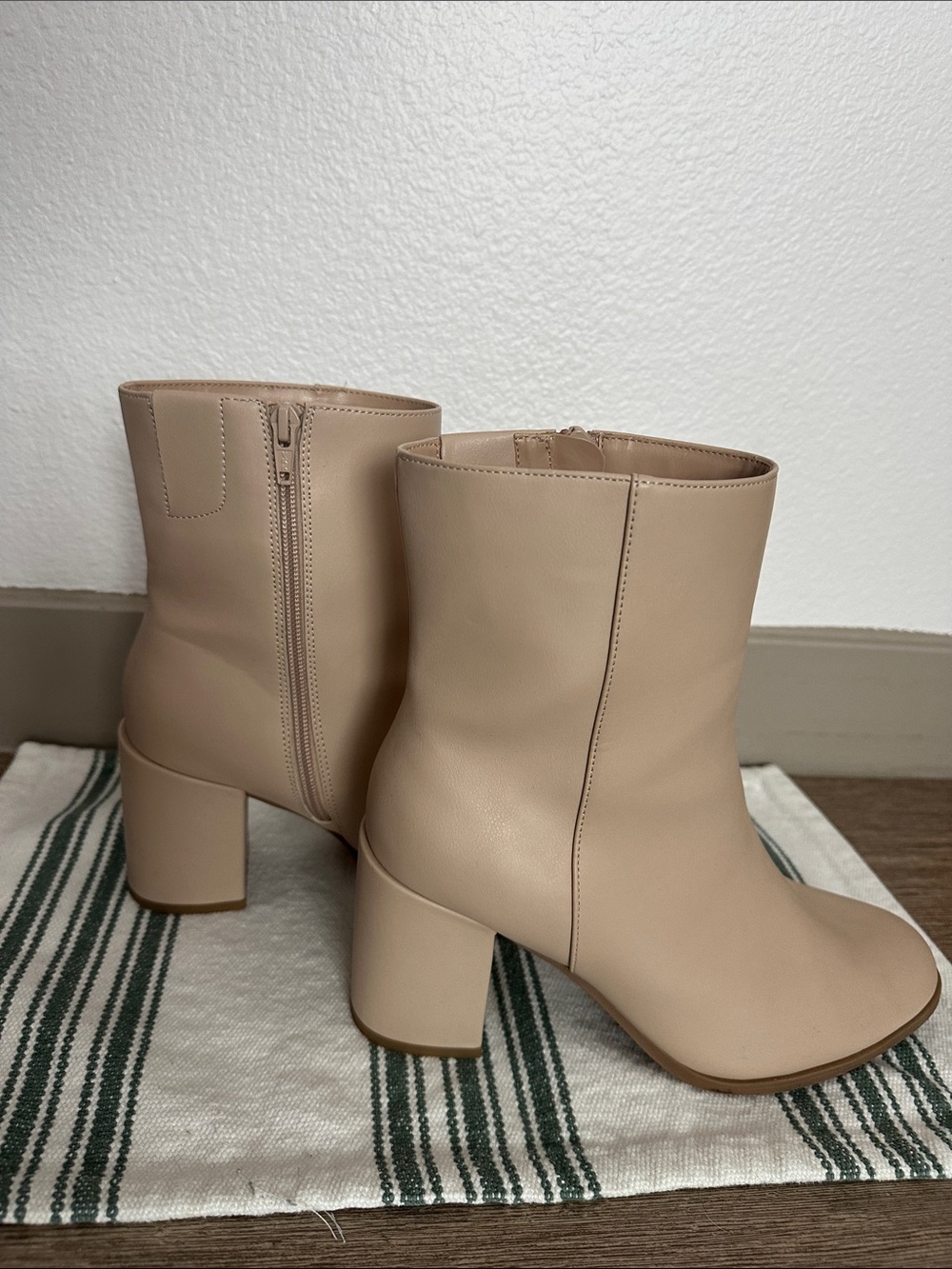 a new day Beige Block Heel Ankle Boots